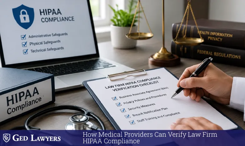 Medical professional reviewing a HIPAA compliance checklist with law firm